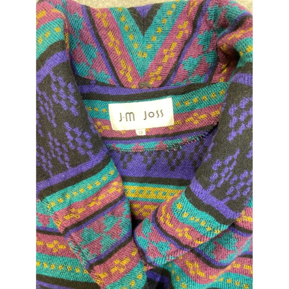 Vintage JM Joss Southwestern Geometric Duster Coat Purple Teal Shawl Collar 12 - Picture 2 of 8